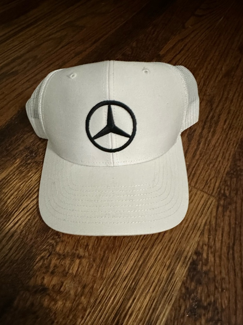 White Mesh Trucker Hat - Black Mercedes Logo